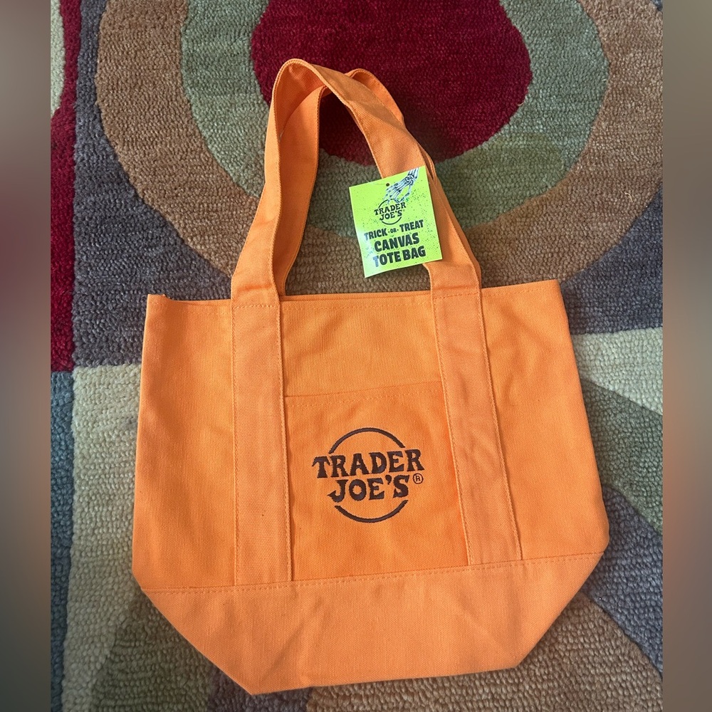 NWT Trader Joe’s Trick Or Treat Canvas Tote Bag Orange Halloween Mini Tote Bag